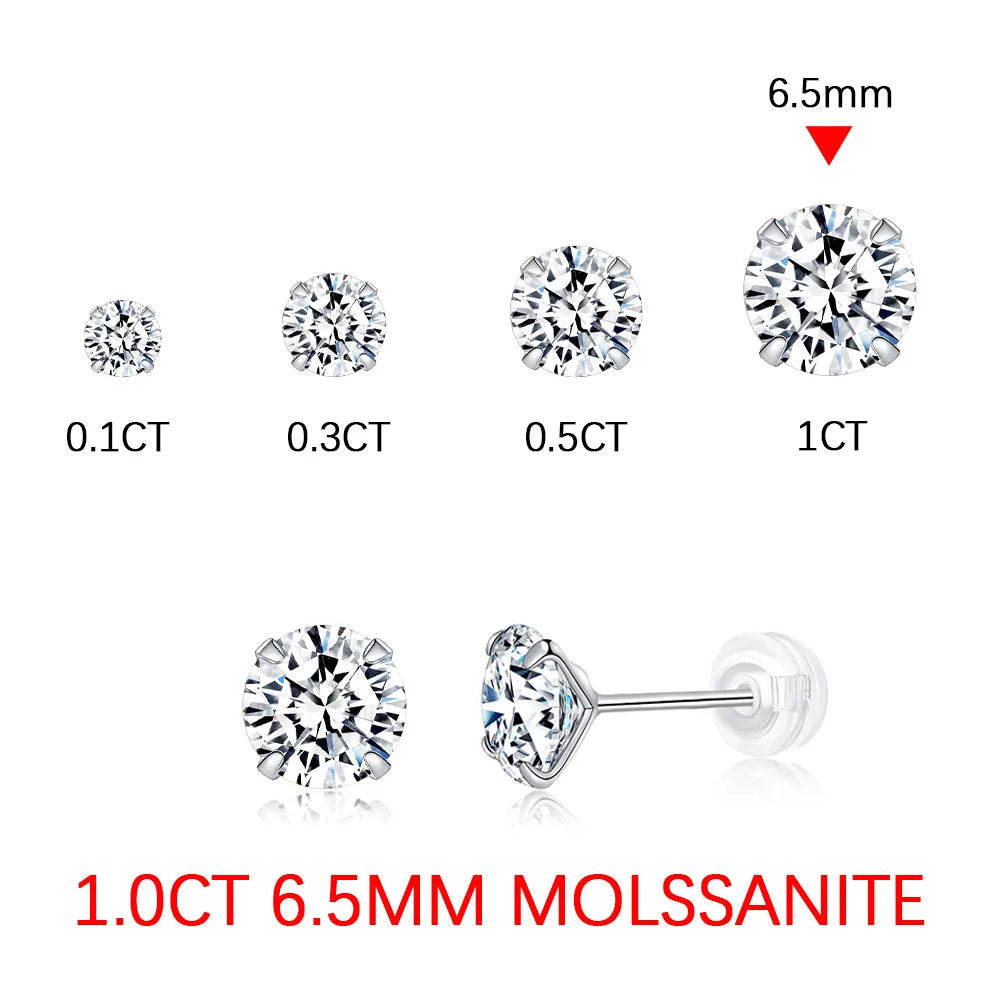 Round Cut Lab Moissanite Ear Stud Earrings For Women D Color 925 Sterling Silver Wedding Earrings Wedding Fine Jewelry Gift
