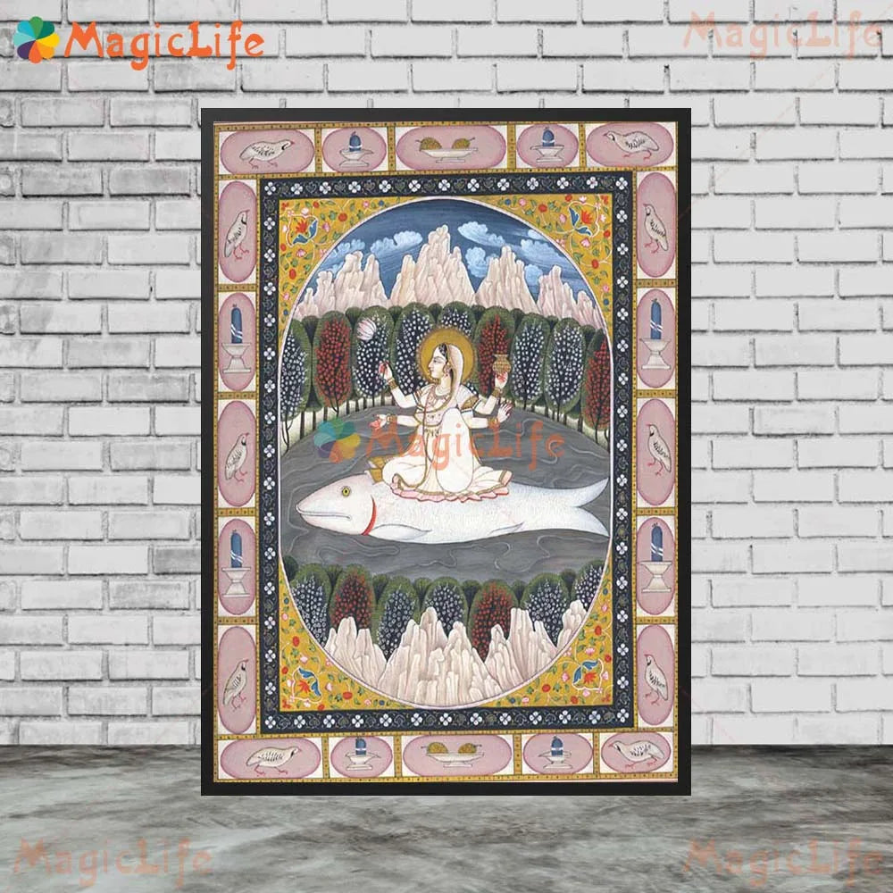Goddess Lakshmi Ganga Indian Religion Poster Wall Pictures For Living Room Wall Art Canvas Painting Home Decor Unframed