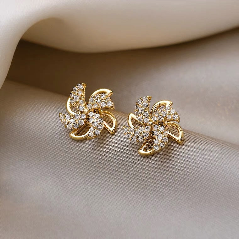 Trendy New Korean Cute Rotating Windmill Drop Earrings For Women Charm Romantic Luxury Zirconia Geometric Earrings Jewelry Gifts