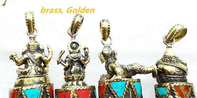 Indian Ganesh Amulet Pendants Pocket Buddha Brass Golden Handicrafts Capped Rudraksha Bodhi Beads TBP661