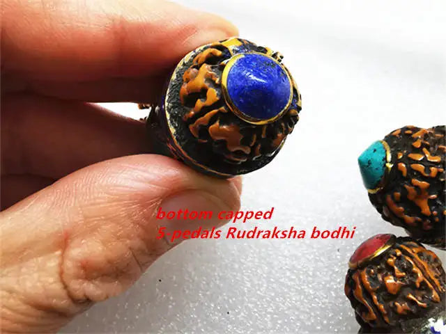 Indian Ganesh Amulet Pendants Pocket Buddha Brass Golden Handicrafts Capped Rudraksha Bodhi Beads TBP661