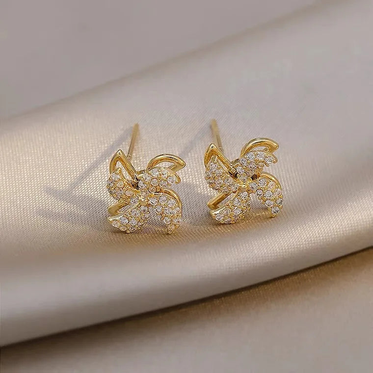 Trendy New Korean Cute Rotating Windmill Drop Earrings For Women Charm Romantic Luxury Zirconia Geometric Earrings Jewelry Gifts