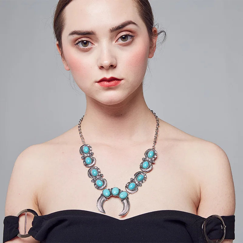 Indian Ethnic Statement Large Collar Necklace Women Boho Tribal Vintage Maxi Big Chunky Retro Moon Pendant Necklace Jewelry