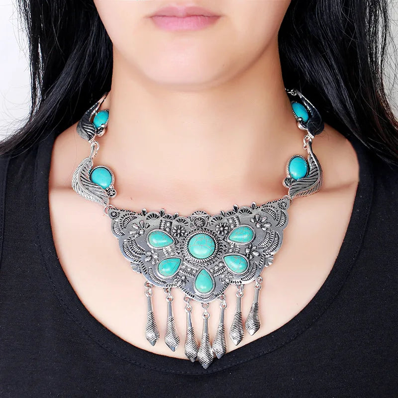 Indian Ethnic Statement Large Collar Necklace Women Boho Tribal Vintage Maxi Big Chunky Retro Moon Pendant Necklace Jewelry