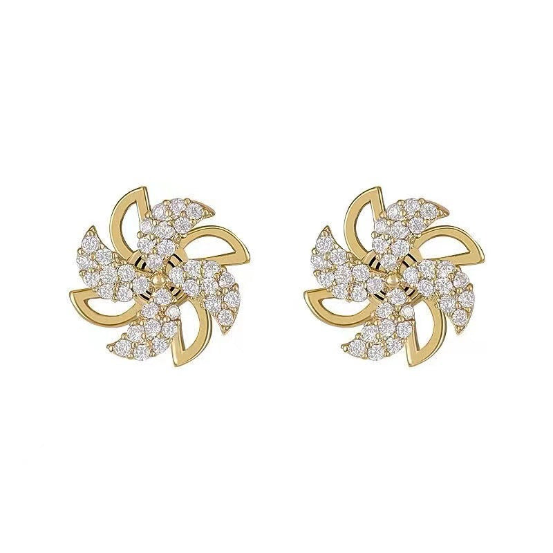 Trendy New Korean Cute Rotating Windmill Drop Earrings For Women Charm Romantic Luxury Zirconia Geometric Earrings Jewelry Gifts