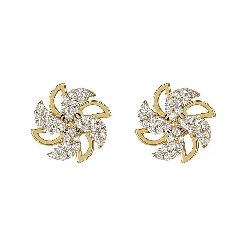 Trendy New Korean Cute Rotating Windmill Drop Earrings For Women Charm Romantic Luxury Zirconia Geometric Earrings Jewelry Gifts