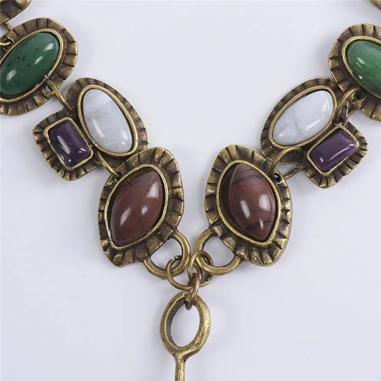 Indian Ethnic Vintage Statement Resin Stone Necklace Women Bohemian Retro Maxi Long Sweater Chain Necklaces Female Jewelry
