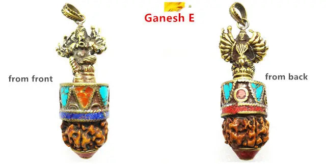 Indian Ganesh Amulet Pendants Pocket Buddha Brass Golden Handicrafts Capped Rudraksha Bodhi Beads TBP661