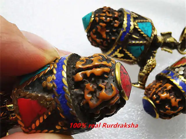 Indian Ganesh Amulet Pendants Pocket Buddha Brass Golden Handicrafts Capped Rudraksha Bodhi Beads TBP661