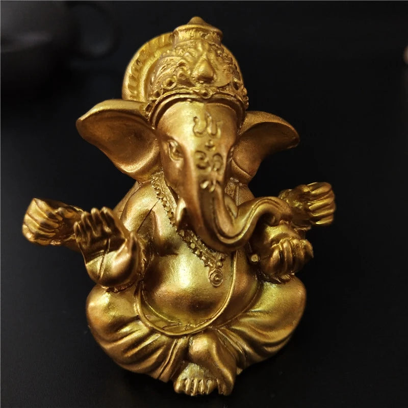 Gold Lord Ganesha Buddha Statue Elephant God Sculptures Ganesh Figurines Man-made Stone Home Garden Buddha Decoration Statues