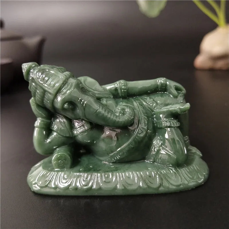 Golden Lying Ganesha Buddha Statue Elephant God Sculpture Ganesh Figurines Man-made Stone Home Garden Decoration Buddha Statues