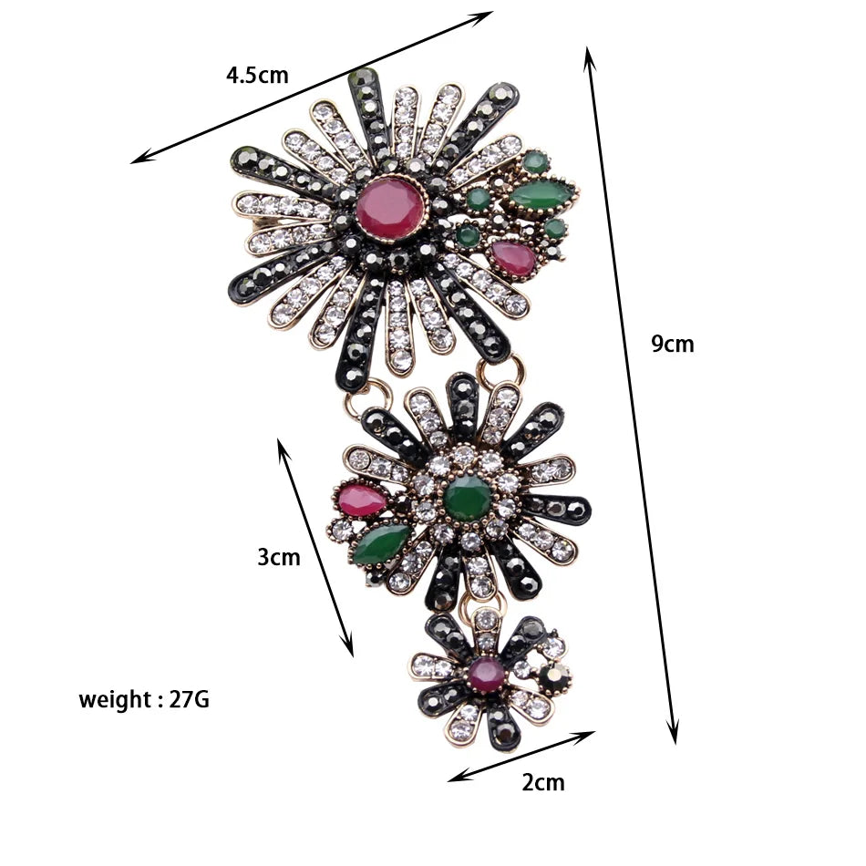 Ethnic Turkish Women Bead Flower Necklace Antique Gold Color Resin Combination Necklace Indian Wedding Colorful Crystal Jewelry