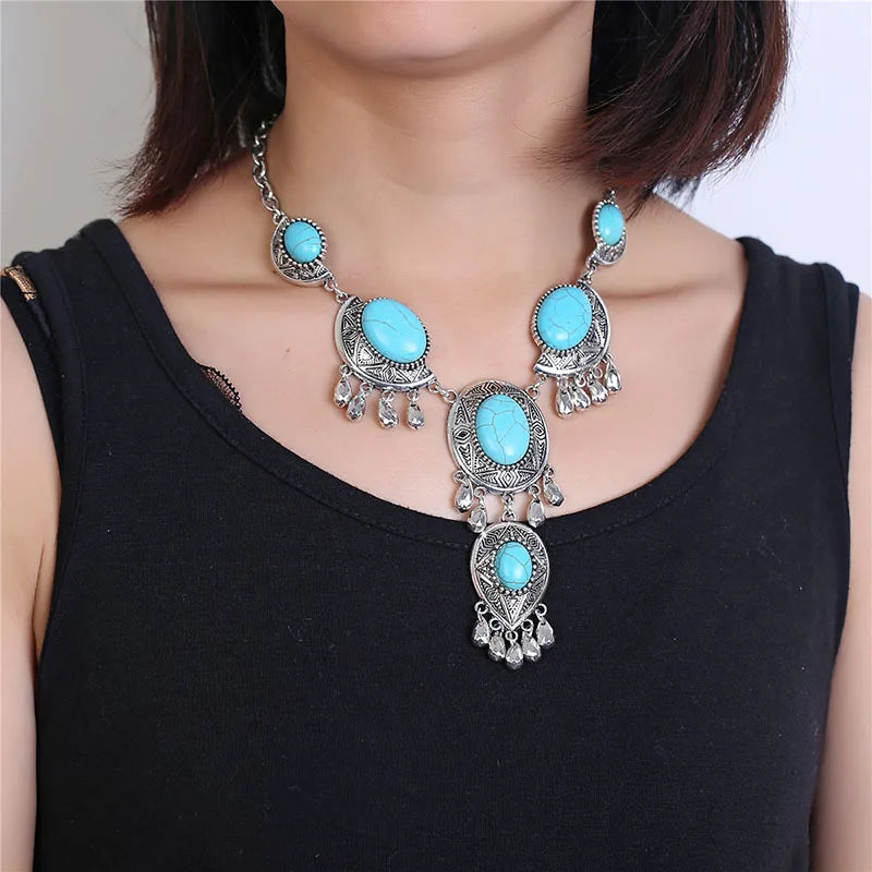 Indian Ethnic Statement Large Collar Necklace Women Boho Tribal Vintage Maxi Big Chunky Retro Moon Pendant Necklace Jewelry