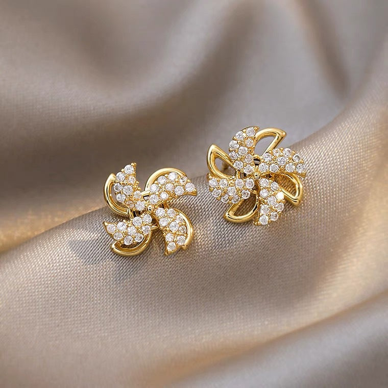 Trendy New Korean Cute Rotating Windmill Drop Earrings For Women Charm Romantic Luxury Zirconia Geometric Earrings Jewelry Gifts
