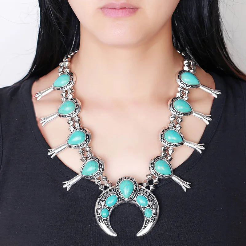 Indian Ethnic Statement Large Collar Necklace Women Boho Tribal Vintage Maxi Big Chunky Retro Moon Pendant Necklace Jewelry