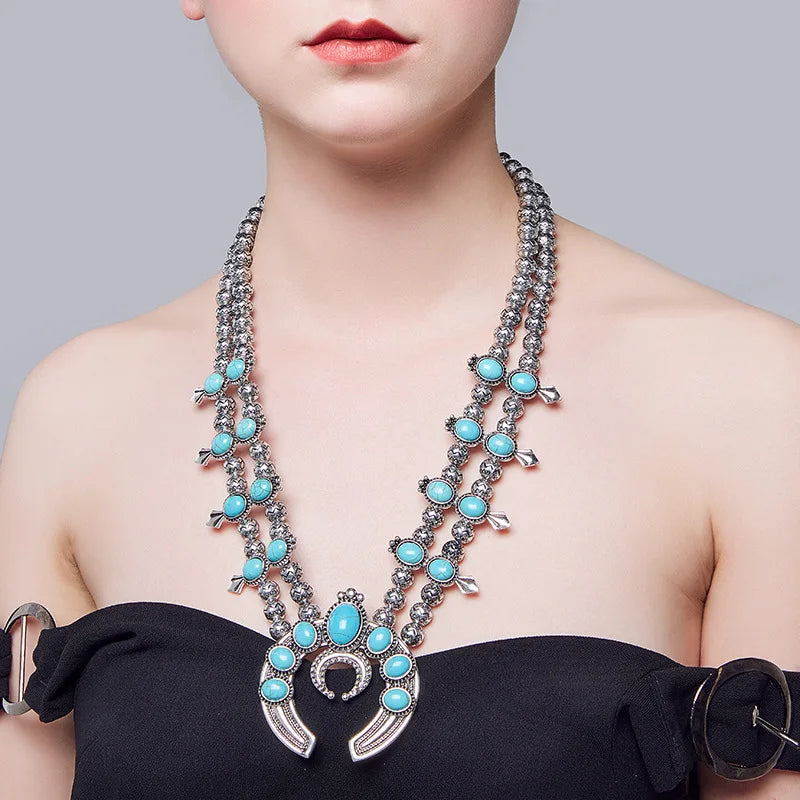 Indian Ethnic Statement Large Collar Necklace Women Boho Tribal Vintage Maxi Big Chunky Retro Moon Pendant Necklace Jewelry