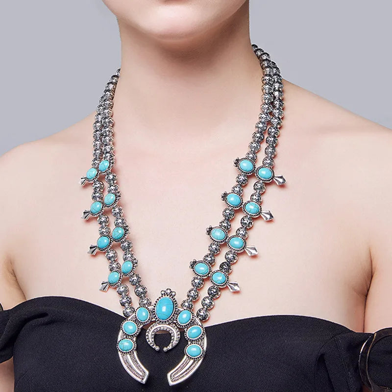 Indian Ethnic Statement Large Collar Necklace Women Boho Tribal Vintage Maxi Big Chunky Retro Moon Pendant Necklace Jewelry