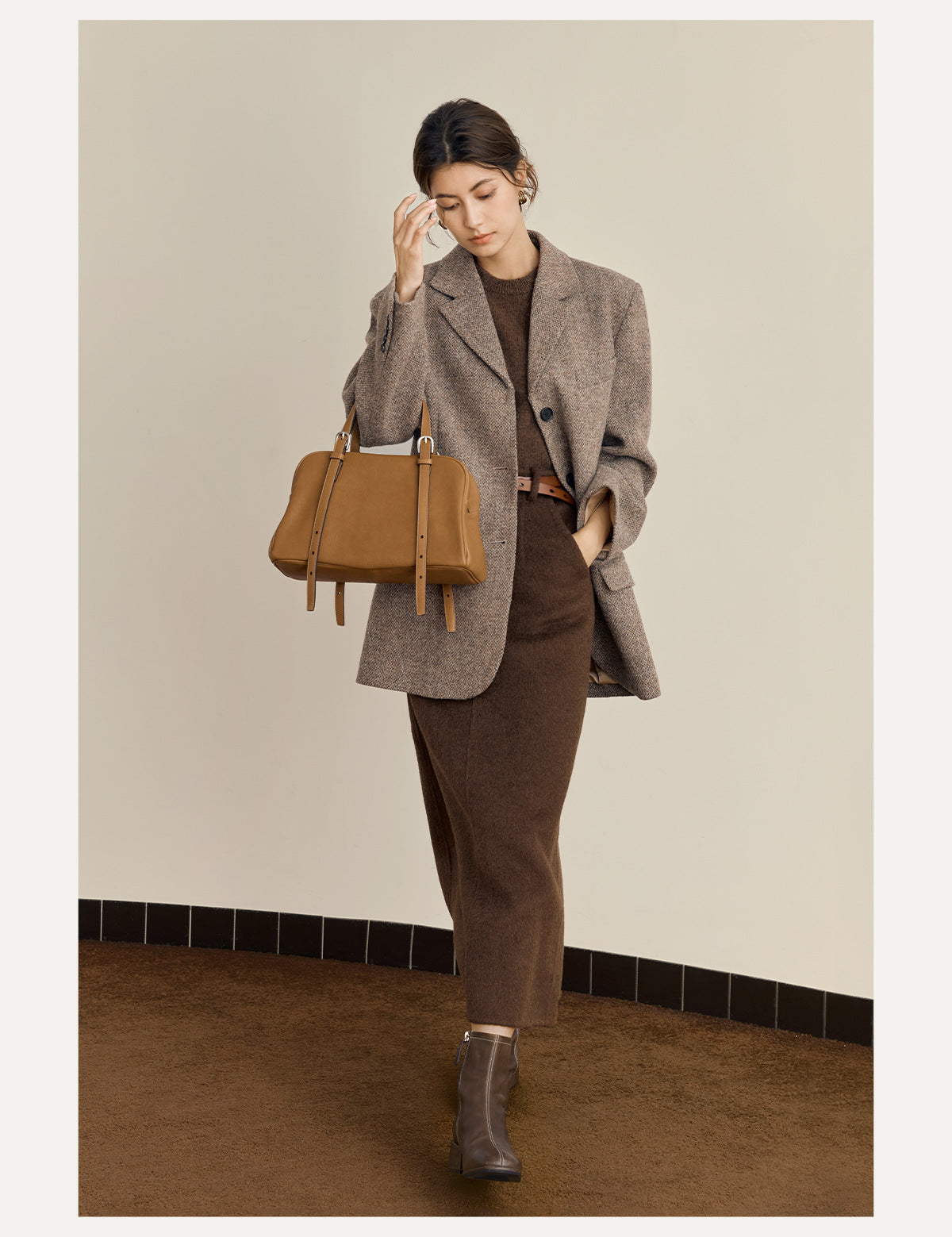 New Arrival Vegetable Tanned Leather High-Grade Youyou Bowling Bag Women's Spring Retro Large Capacity Commuting Shoulder Handbag