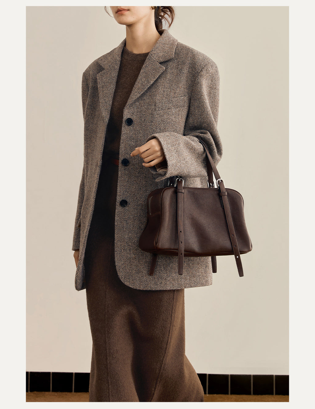 New Arrival Vegetable Tanned Leather High-Grade Youyou Bowling Bag Women's Spring Retro Large Capacity Commuting Shoulder Handbag