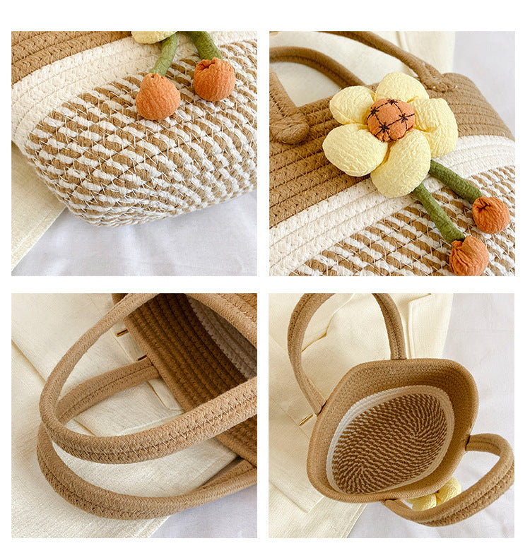 Niche Bags for Women 2025 New Summer Work Handbags Flower Woven Bags Hand-Held Shoulder Bags Versatile Women's Bags