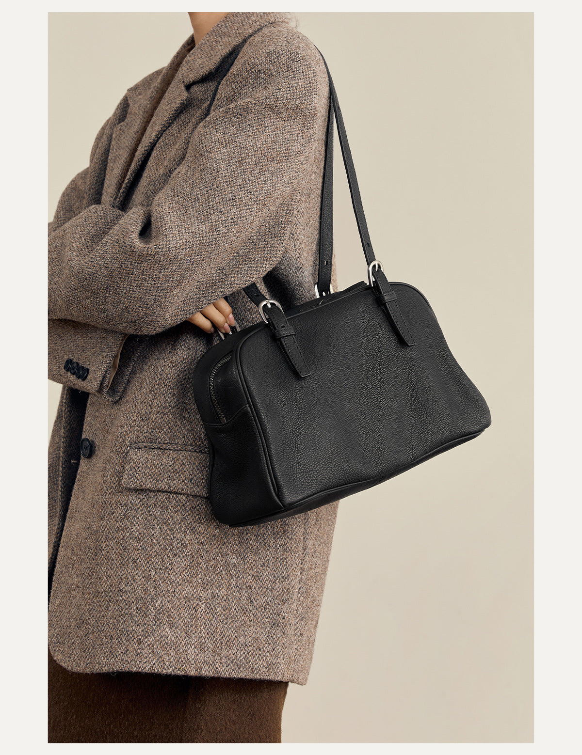 New Arrival Vegetable Tanned Leather High-Grade Youyou Bowling Bag Women's Spring Retro Large Capacity Commuting Shoulder Handbag