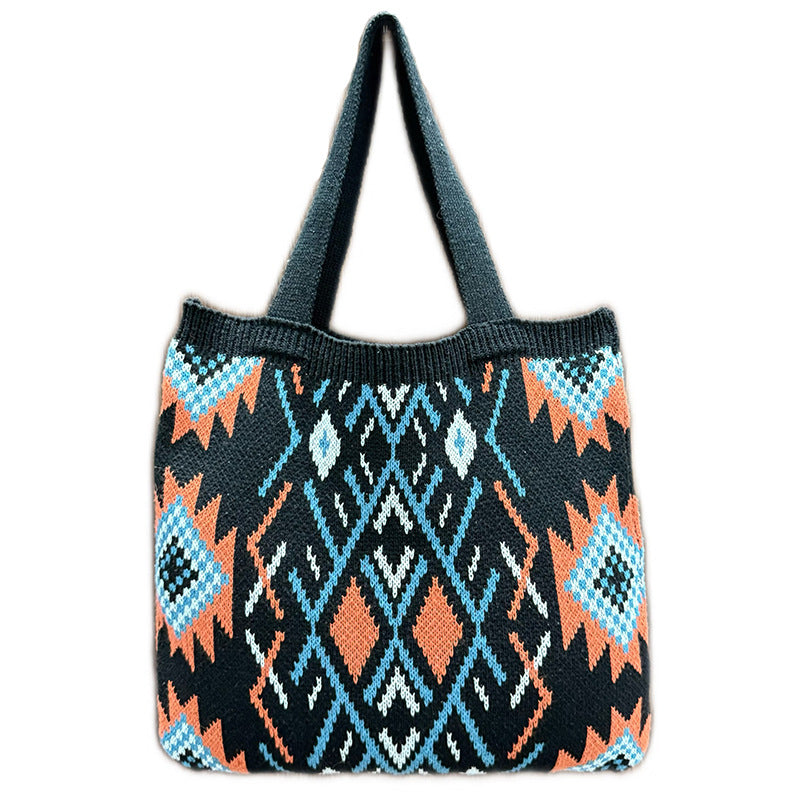 Cross-Border Encrypted Text Delivery Ethnic Style Handbags Women's Bags Woolen Bags Women's Knitted Bags Tote Bags Weaving Trend