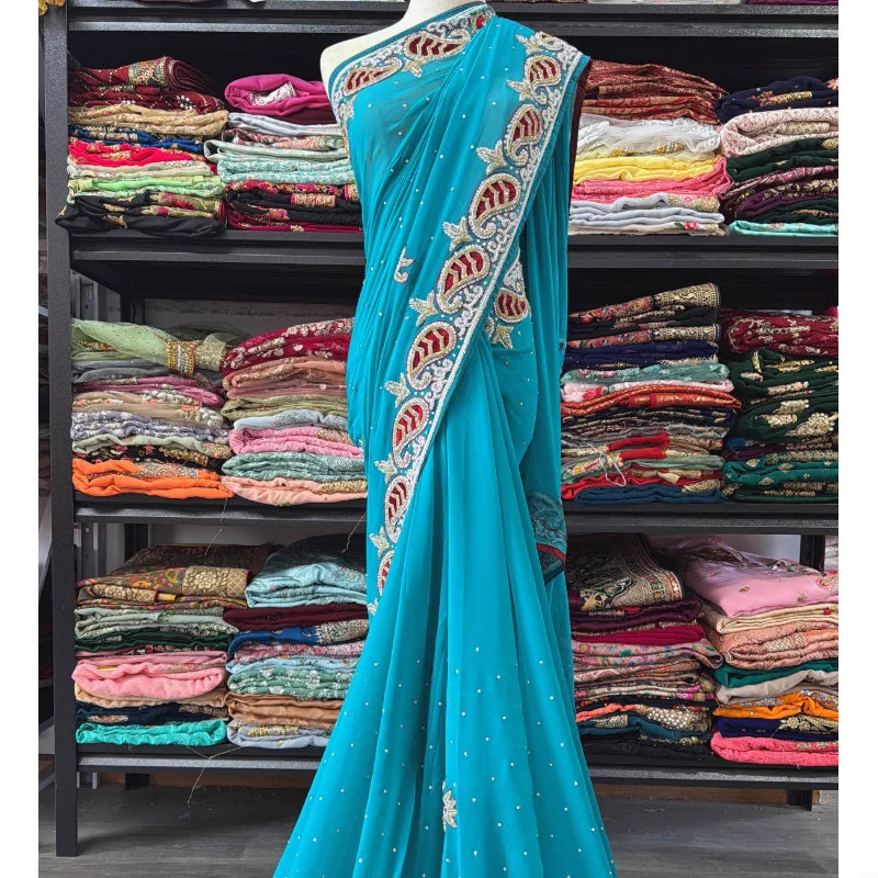 India Imports Nail Bead Sari Clothing Nepal 6-meter Large Sari