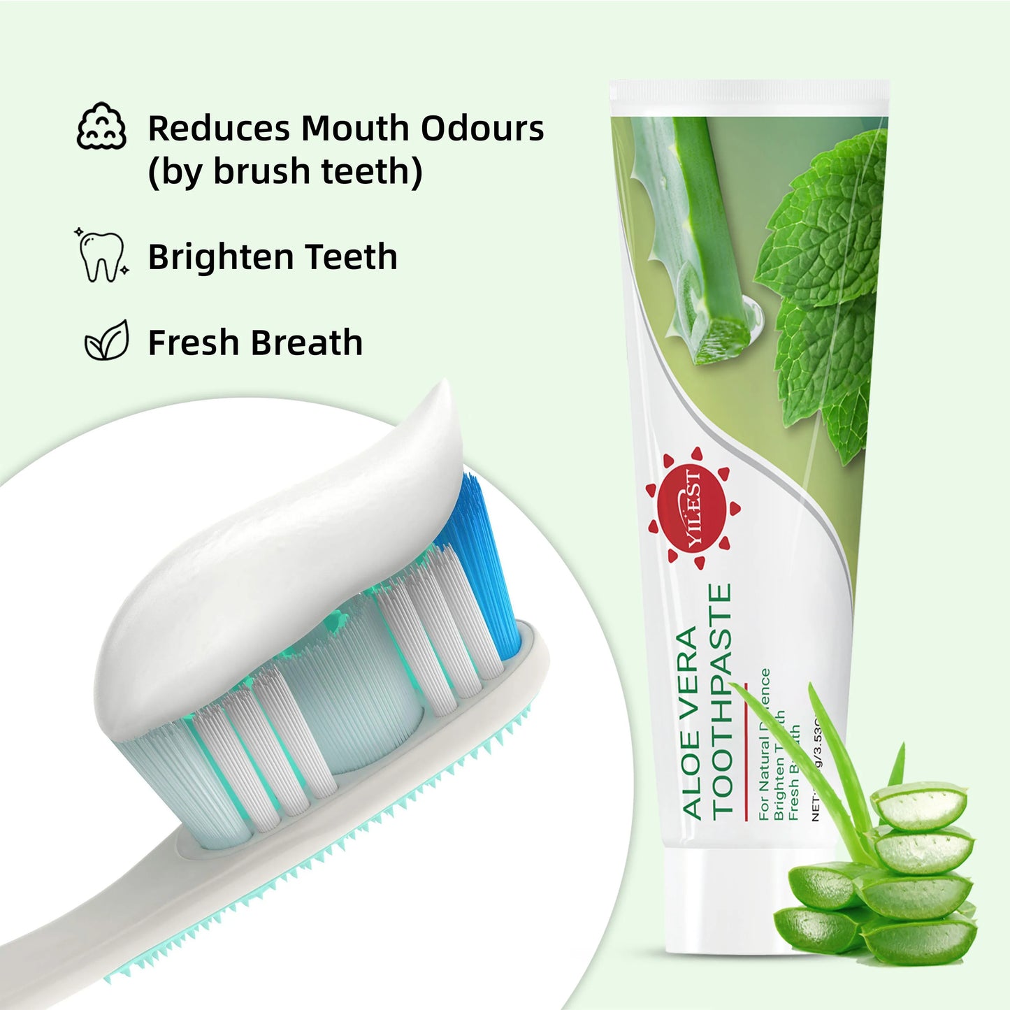 Aloe Vera Toothpaste 100g - Natural Mint Formula for Fresh Breath, Teeth Brightening & Gum Care, with Aloe & Peppermint Extract