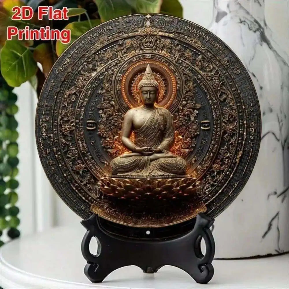 1pc Vintage Hindu Goddess Durga Statue - Aluminum Wall Art Plaque with Lion mount, Golden & Black Indian deity Decor for Home