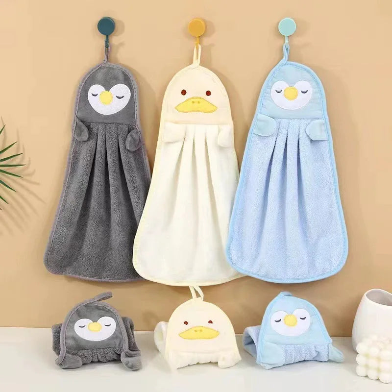 Cute Animal Kids Toddler Hand Towels for Home Bathroom Kitchen with Hanging Loop