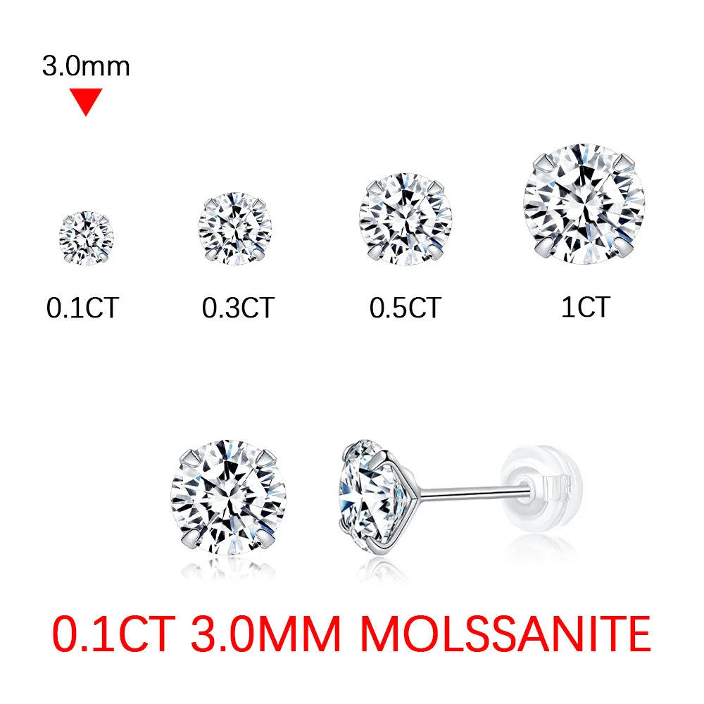Round Cut Lab Moissanite Ear Stud Earrings For Women D Color 925 Sterling Silver Wedding Earrings Wedding Fine Jewelry Gift