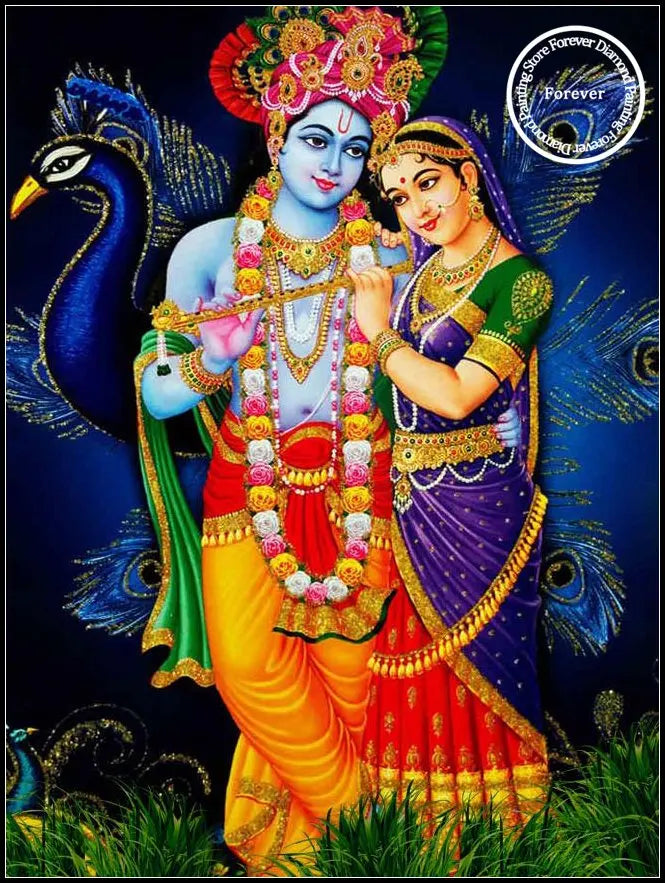 Indian God Radha Krishna Wall Art Full Diamond Painting Hindu Art Cross Stitch Embroidery Picture Mosaic Craft Living Room Decor