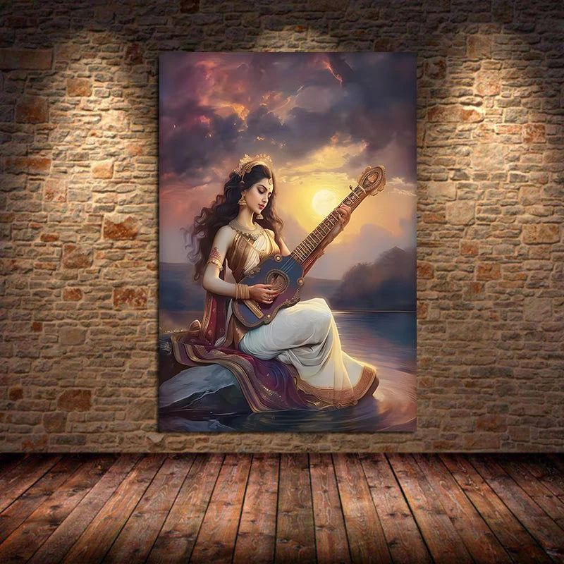 Indian Hindu Gods Lord Shiva Yoga Divine Goddess Saraswati Meditation Rt Poster Canvas Painting Wall Prints Picture Home Decor