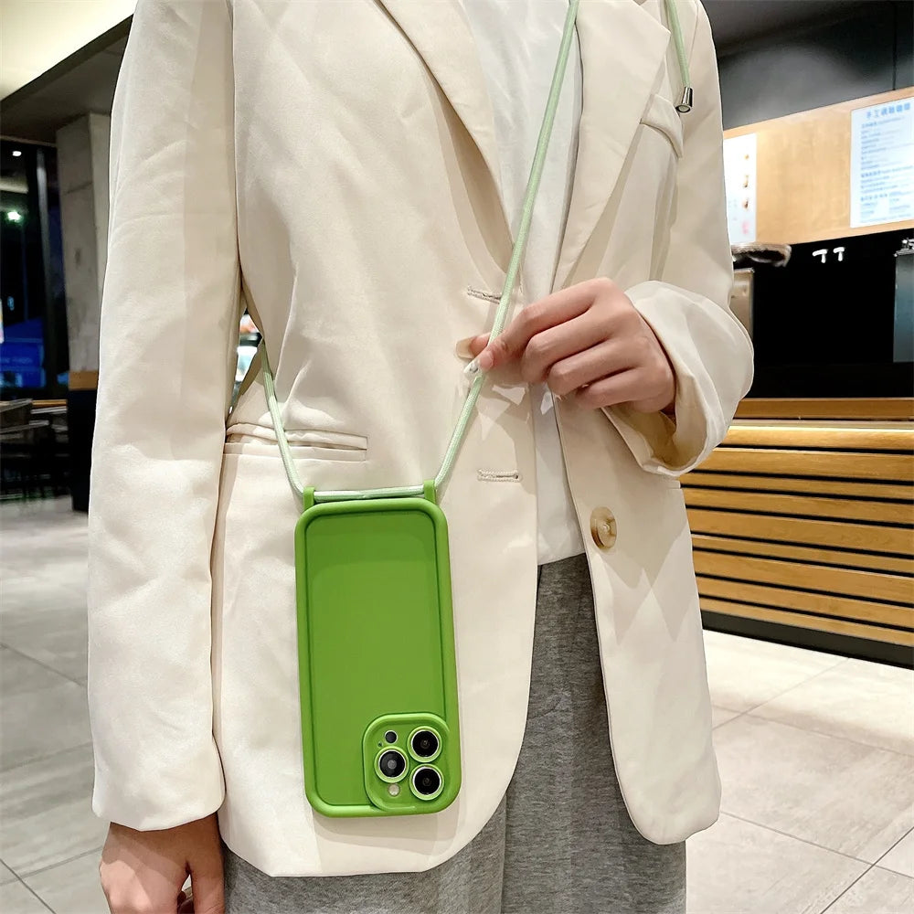 Phone Case For iPhone 14 13 15 16 Pro Max 17 Air 16E 12 11 X XS 8 Plus SE2022 Crossbody Adjustable Lanyard Strap Rope Soft Cover