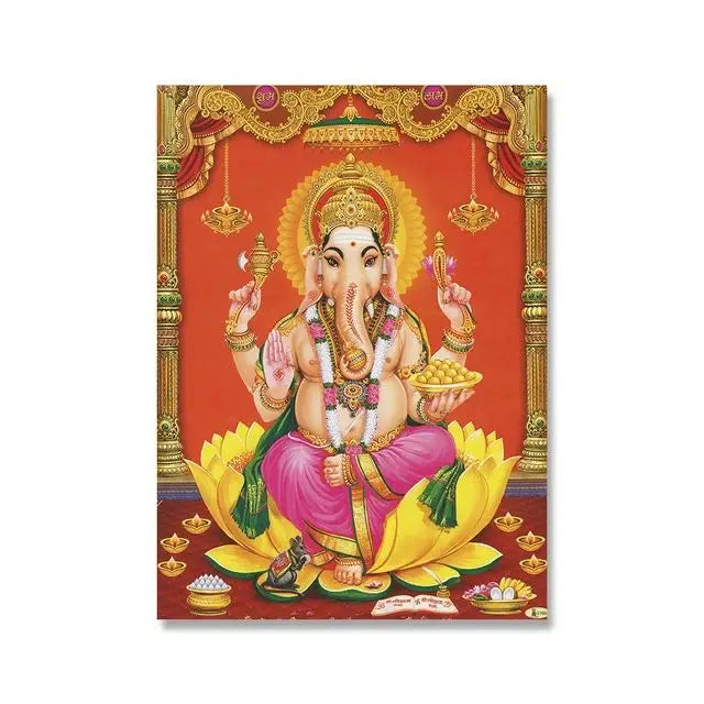 India Hindu God Ganesha Temple Elephant God Series Religion Canvas  Picture For Room Home Corridor Office Decor