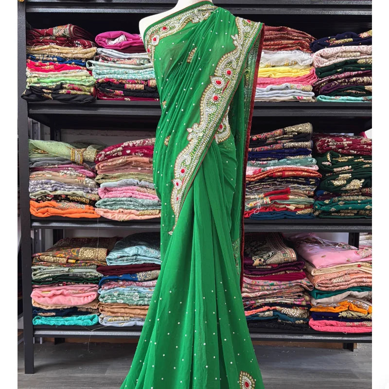 India Imports Nail Bead Sari Clothing Nepal 6-meter Large Sari