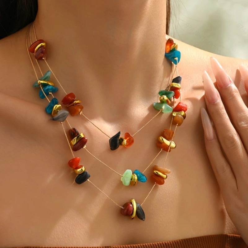 Personalized Ethnic Style Colorful Irregular String Multi-layer Necklace, Women's Fashion Festival Party Accessories Gifts