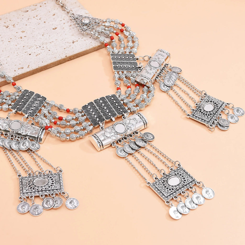 Bohemian Indian Ethnic Vintage Statement Large Collar Choker Necklace For Women Fashion Maxi Long Geometric Pendant Jewelry
