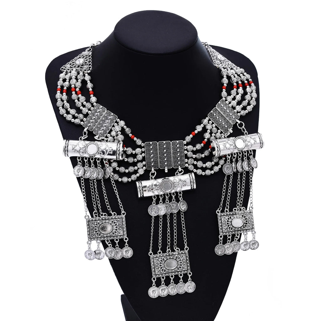 Bohemian Indian Ethnic Vintage Statement Large Collar Choker Necklace For Women Fashion Maxi Long Geometric Pendant Jewelry