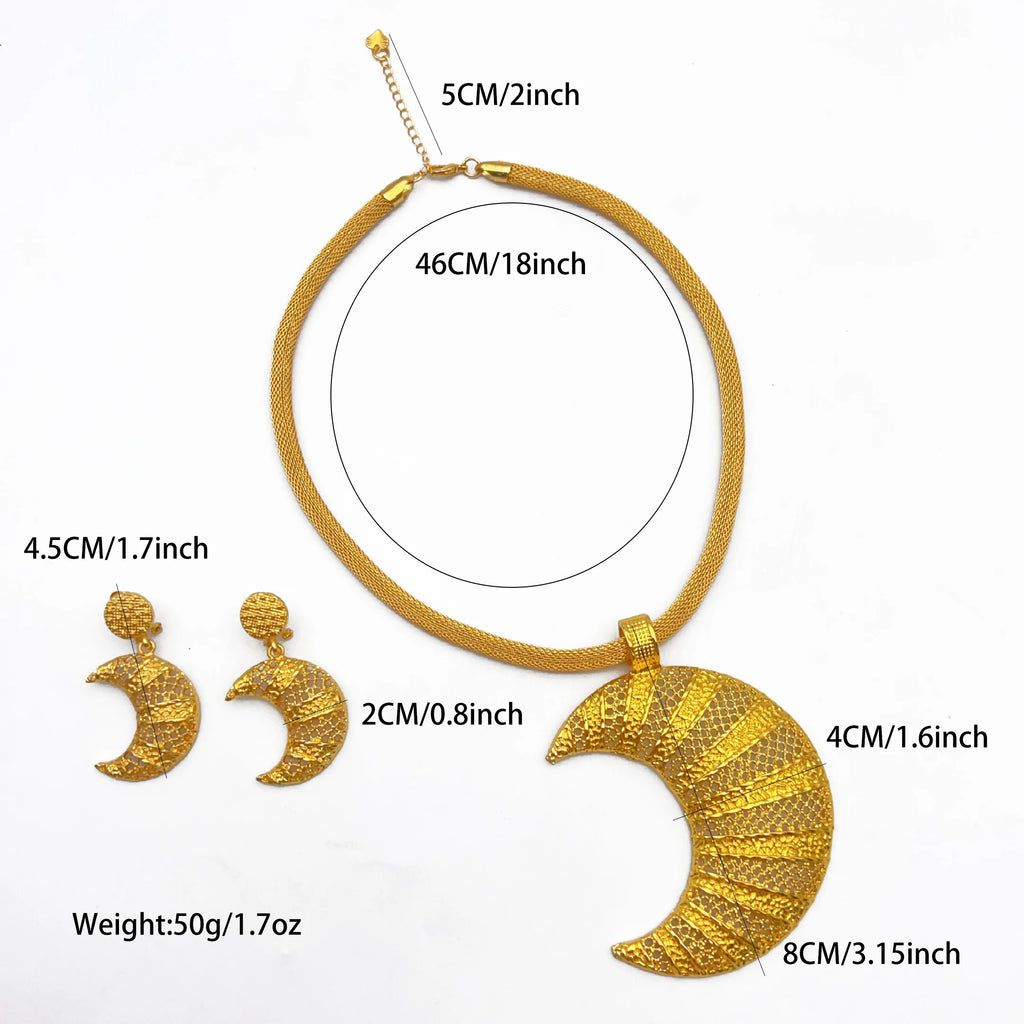 Indian Necklace and Earrings Sets for Bridal Ethiopian Nigeria 24k Gold Color Dubai Jewelry Earrings Banquet Party Gifts