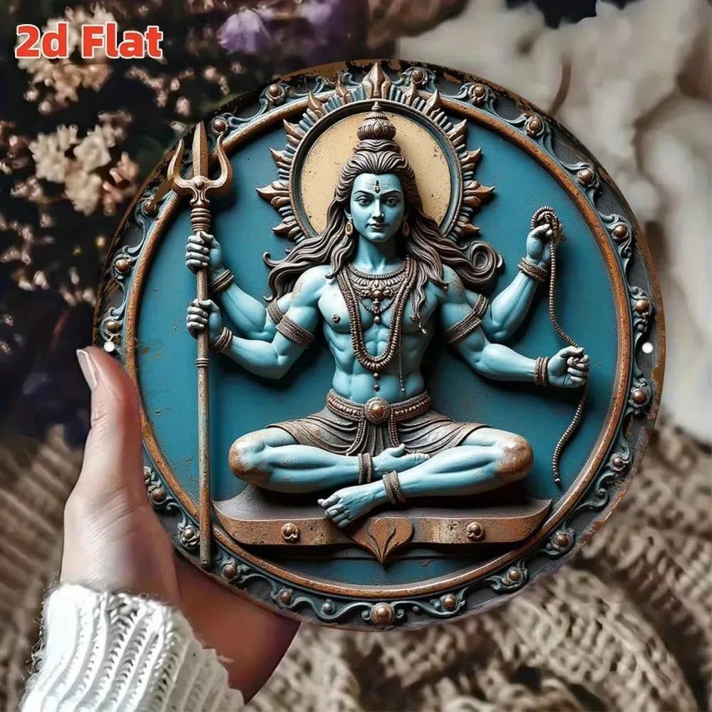 1pc Vintage Hindu Goddess Durga Statue - Aluminum Wall Art Plaque with Lion mount, Golden & Black Indian deity Decor for Home