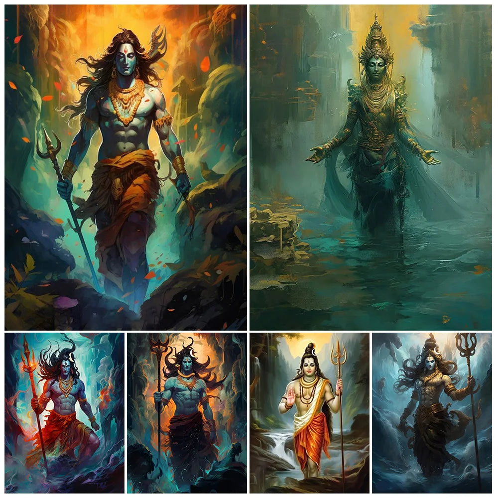 Indian Religion Shiva God Posters Wall Pictures For Living Room Cartoon Poster Home Decor Wall Art Canvas Painting Unframed