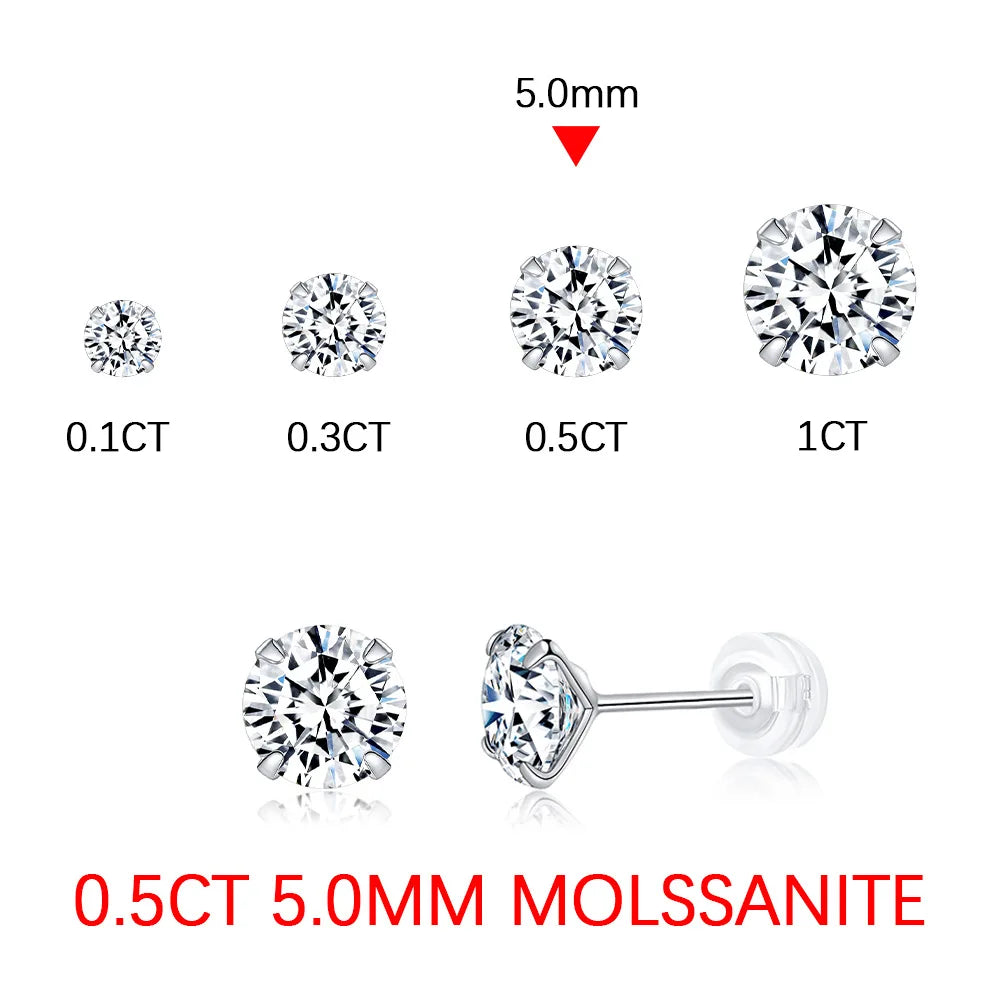 Round Cut Lab Moissanite Ear Stud Earrings For Women D Color 925 Sterling Silver Wedding Earrings Wedding Fine Jewelry Gift