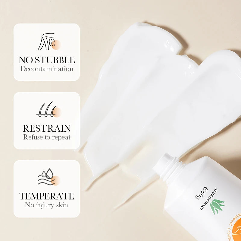60g men/women aloe vera painless permanent hair removal cream, fast, thorough, gentle and smooth skin, hair removal care product