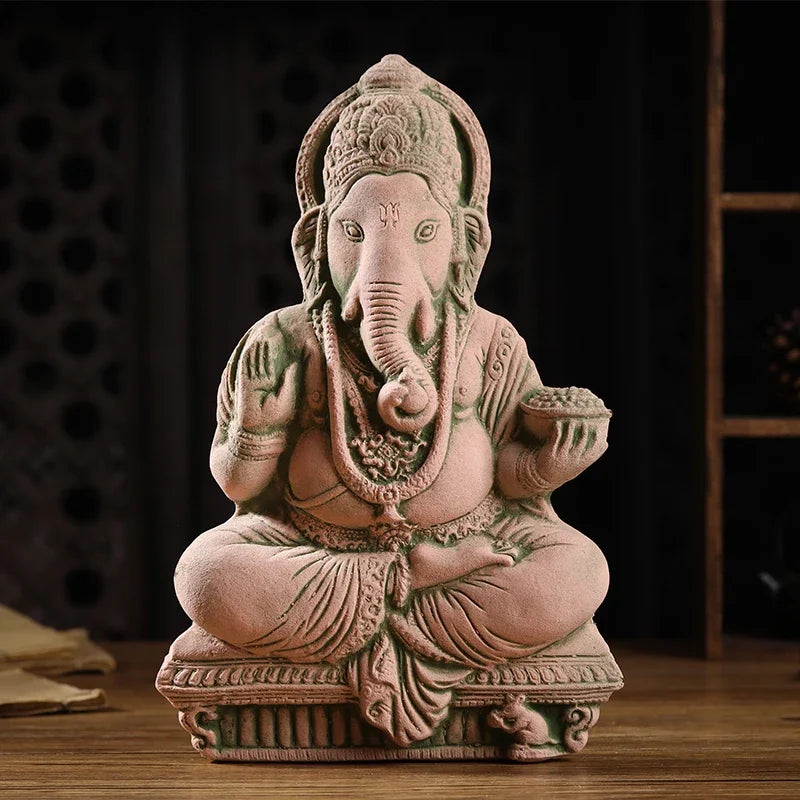 Thai Elephant God Sand Sculpture Home Decor Deity Display Stand Living Room TV Cabinet Ornament