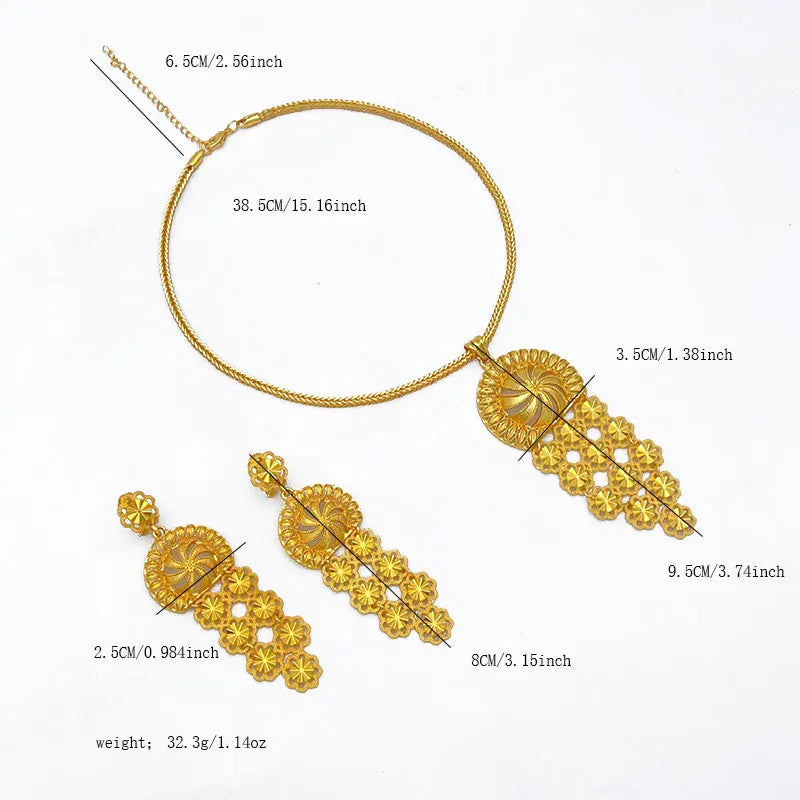 Indian Bridal Necklace Earrings Jewelry Set For Women African Dubai Nigeria Gold Plated Long Wedding Party Gift Jewellery
