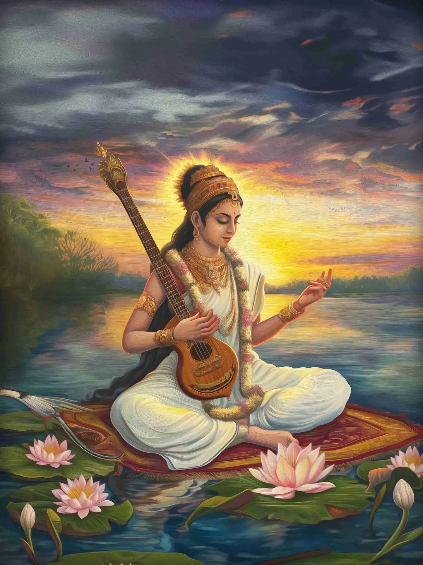 Indian Hindu Gods Lord Shiva Yoga Divine Goddess Saraswati Meditation Rt Poster Canvas Painting And Prints Picture Home Decor