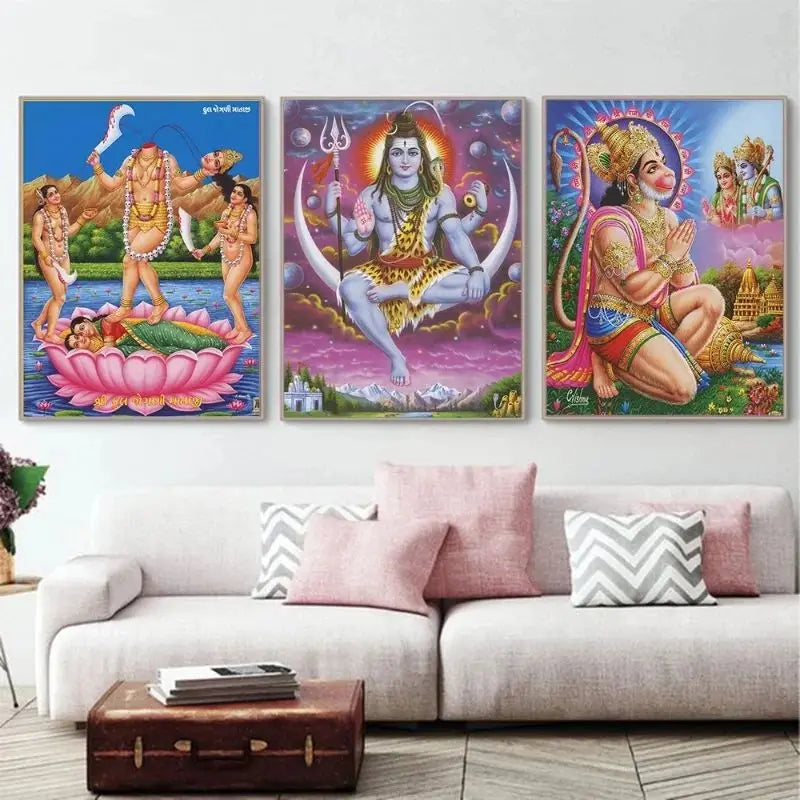 India Hindu God Ganesha Temple Elephant God Series Religion Canvas  Picture For Room Home Corridor Office Decor