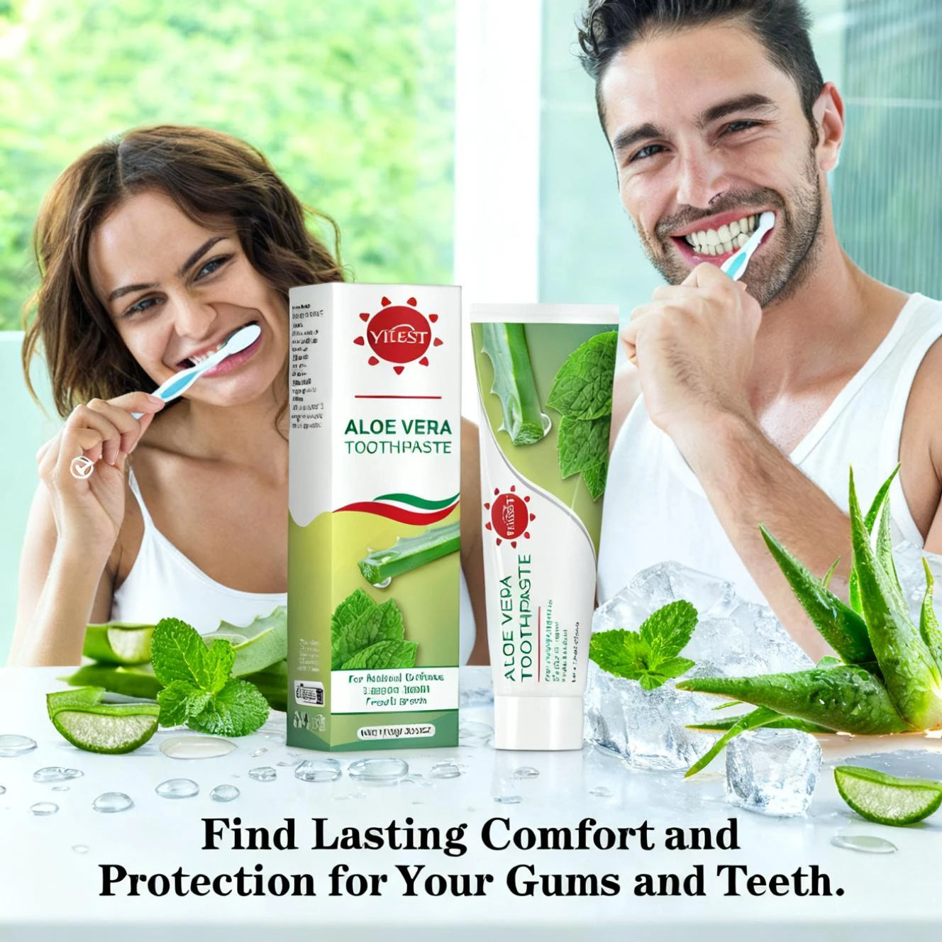 Aloe Vera Toothpaste 100g - Natural Mint Formula for Fresh Breath, Teeth Brightening & Gum Care, with Aloe & Peppermint Extract