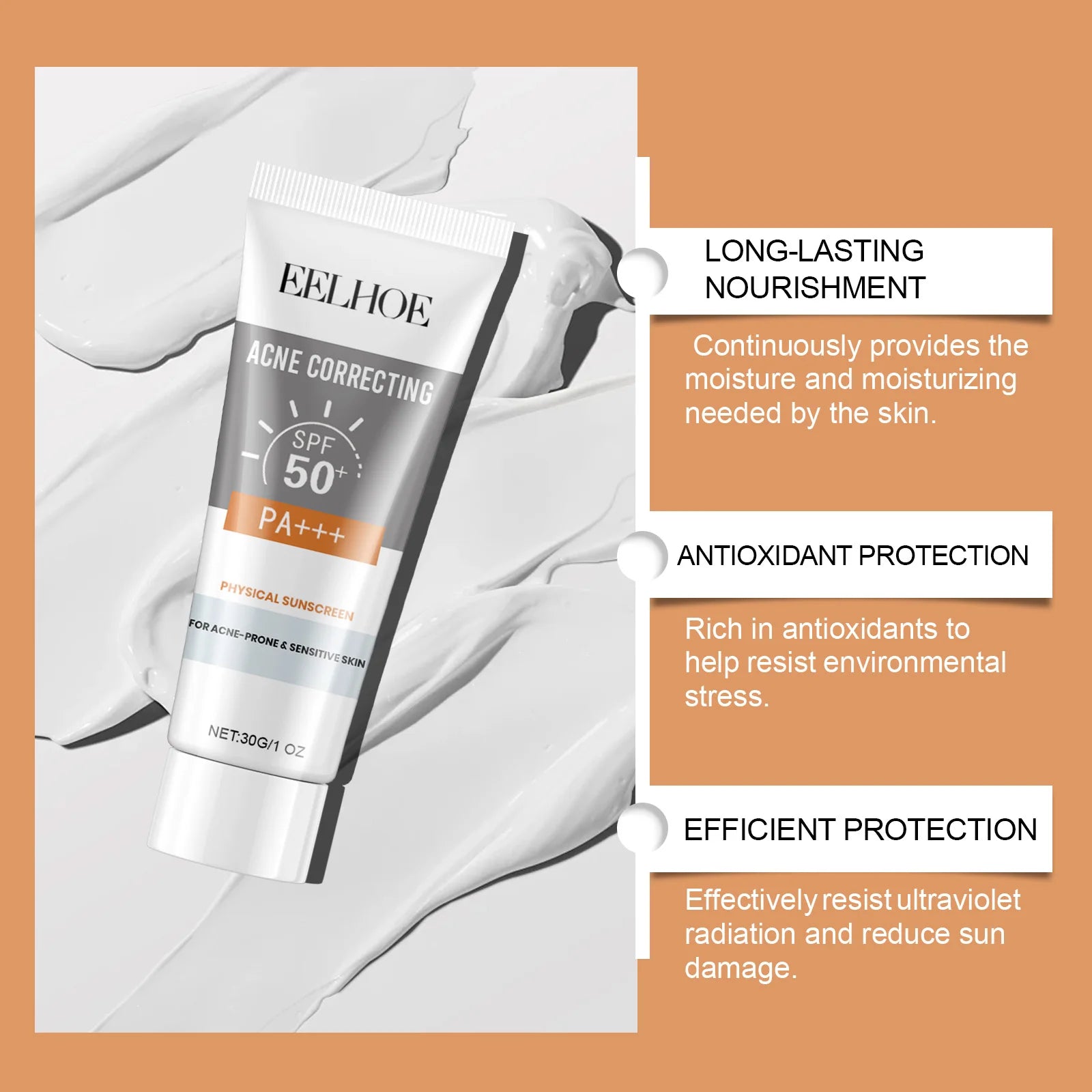 Deep Hydration Sunscreen Cream SPF 50+ UV Whitening Cream Korean Moisturizing Skin Care Tool for All Skin Type Cosmetics 30g